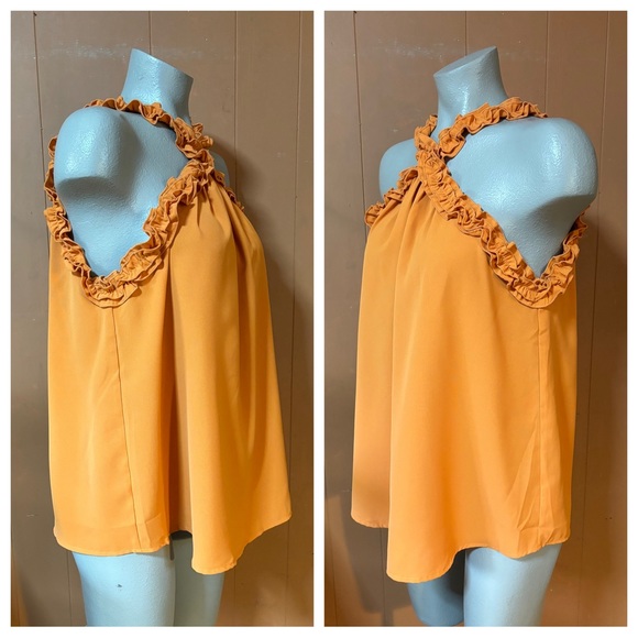 NWT FSL + Apparel Sunny Afternoon Apricot Ruffle Neck Halter Top L - Picture 4 of 9
